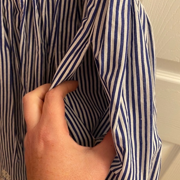 Unique Vintage Blue and White Striped Halter Dress with Embroidered Eyelet Trim - Picture 10 of 13